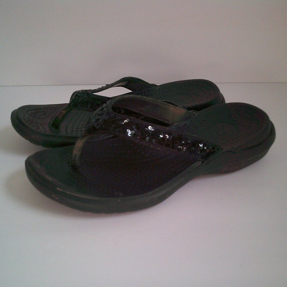 Crocs Capri Sequin Flip Flop Balck Women's Size 8